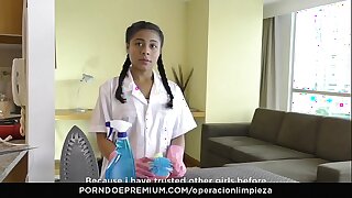 OPERACION LIMPIEZA - Latina Colombian maid pussy licking boss in lesbian fuck